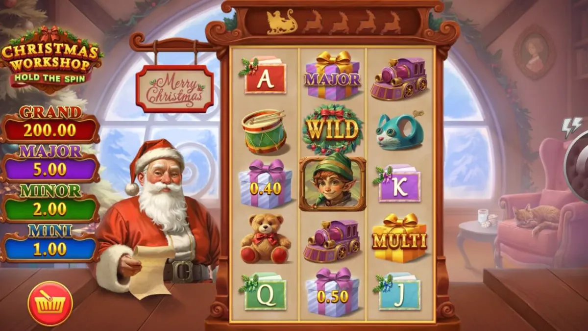 Christmas Workshop: Hold The Spin slot game interface sa mobile device